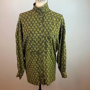 Vintage Escada by Margaretha Ley Geo  Button Up Blouse High Ruched Neckline
